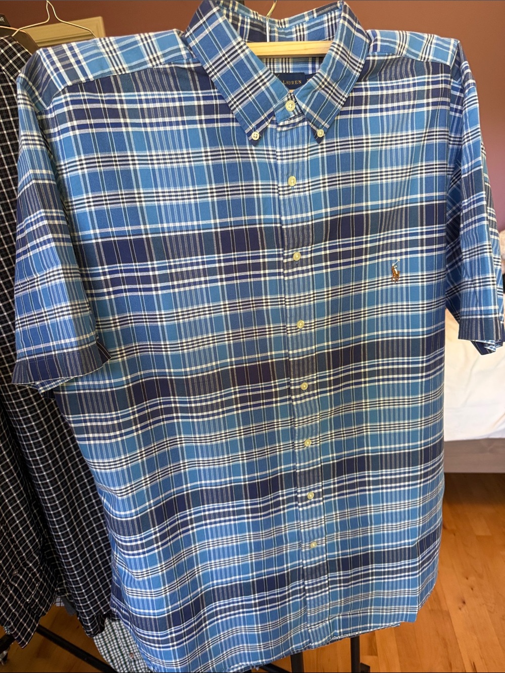Ralph Lauren Blue Plaid Short-Sleeve Button-Down Shirt
